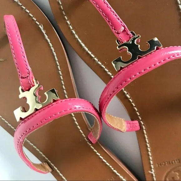 Tory Burch T Logo Flats Thongs Sandals Pink - Picture 3 of 8